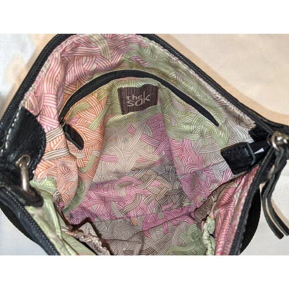 The Sak Black Pebbled Leather Adjustable Crossbody Bag Multi Pocket Purse Lined - Picture 8 of 8